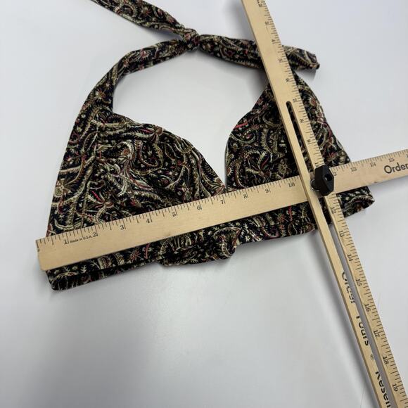 J Crew Bikini Top Womens Small D Cup Black Gold Paisley Print Halter Swim Padded - Picture 5 of 7